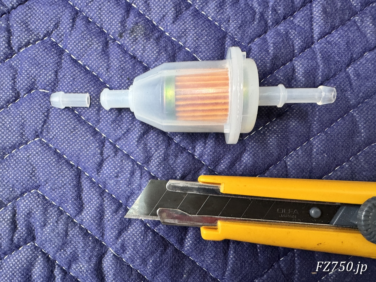 キジマ製ガソリンフィルター(105-218)は8mmのホースで使用する際は6mm部分を切り落とす