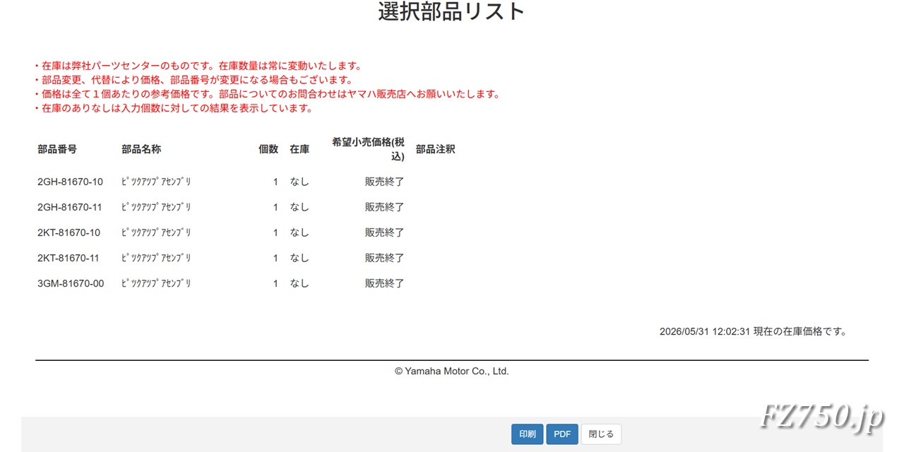 ヤマハ発動機のPC版パーツカタログによれば、FZR1000系のピックアップコイルは全品番が販売終了